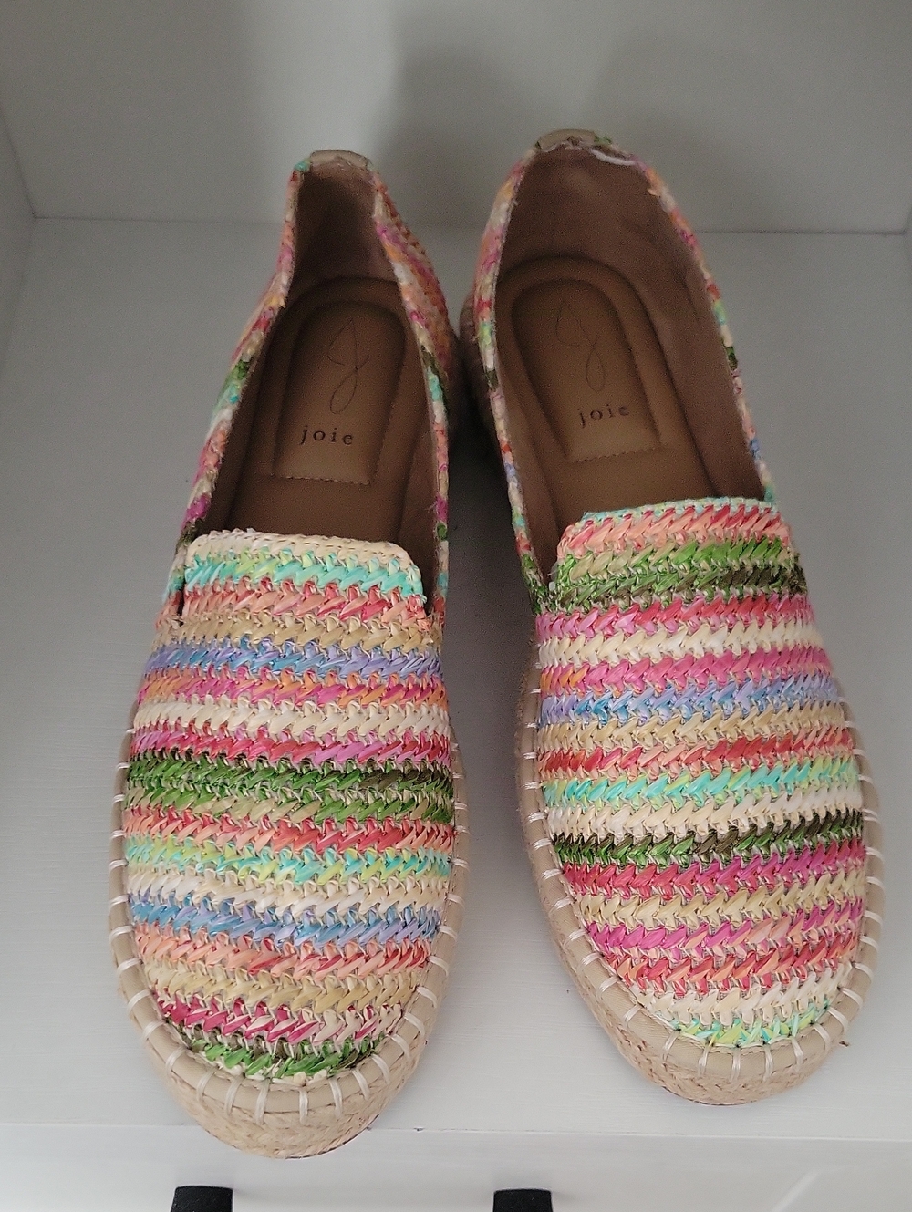 Joie Cara Raffia Espadrilles Women’s Sz 9.5 Multicolor Rainbow Flats Slip on